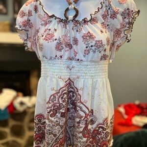 Floral Boho Top - White and red